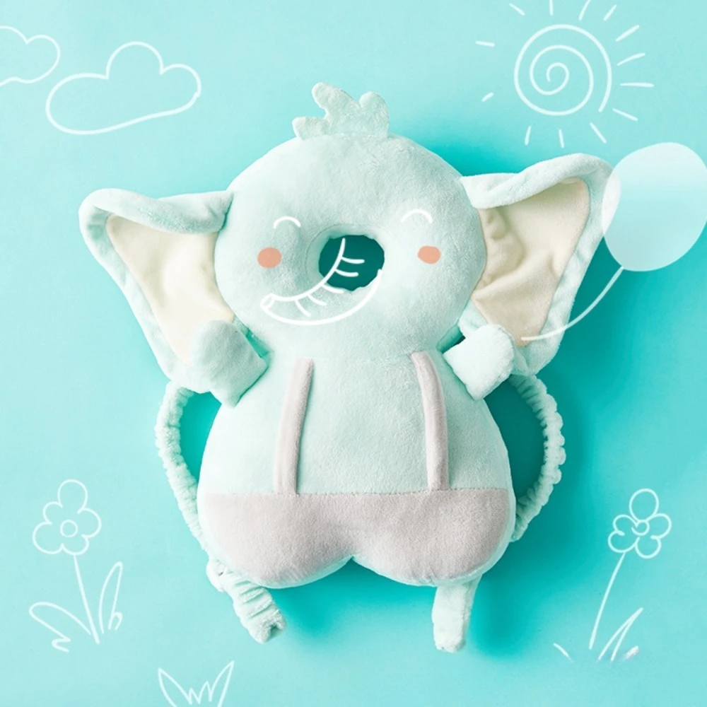 New Baby Head Protection Pillow with Strap Cute Elephant/Lion Design Breathable Anti-Fall Cushion for Toddlers Learning Walk