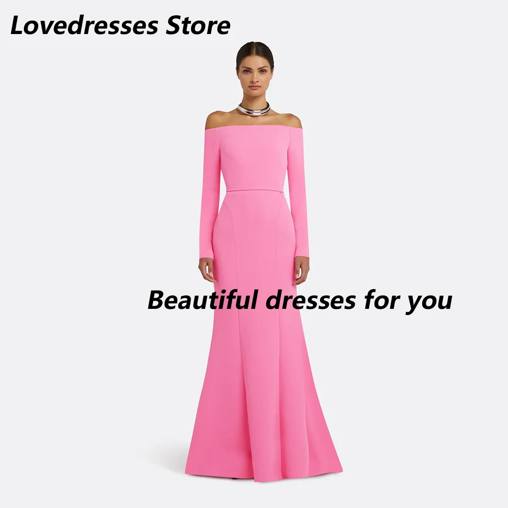 

Formal Evening Dresses Pink Off Shoulder Long Sleeves Mermaid Wedding Guest Gowns Long Trumpet Women's Evening Gowns Customized