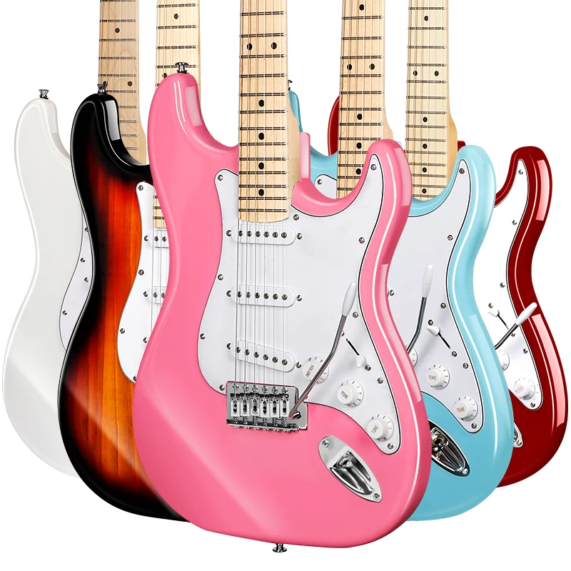 

Minsine OEM ST Model MS-100 Guitar Kits Solid Body Colorful 6-String Solo Electric Guitar Tremolo Bridge Rosewood Fretboard