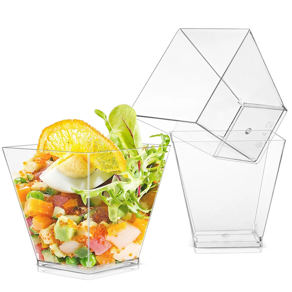 

50 Pcs Dessert Cups Transparent Trapezoid Party Ice Cream Containers Yogurt Mousse Storage Holder Thick Material Practical