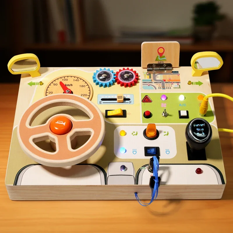 

Analog Steering Wheel Circuit Board Montessori Teaching AIDS Children's Early Education Wooden Socket Switch Busy Board Toys