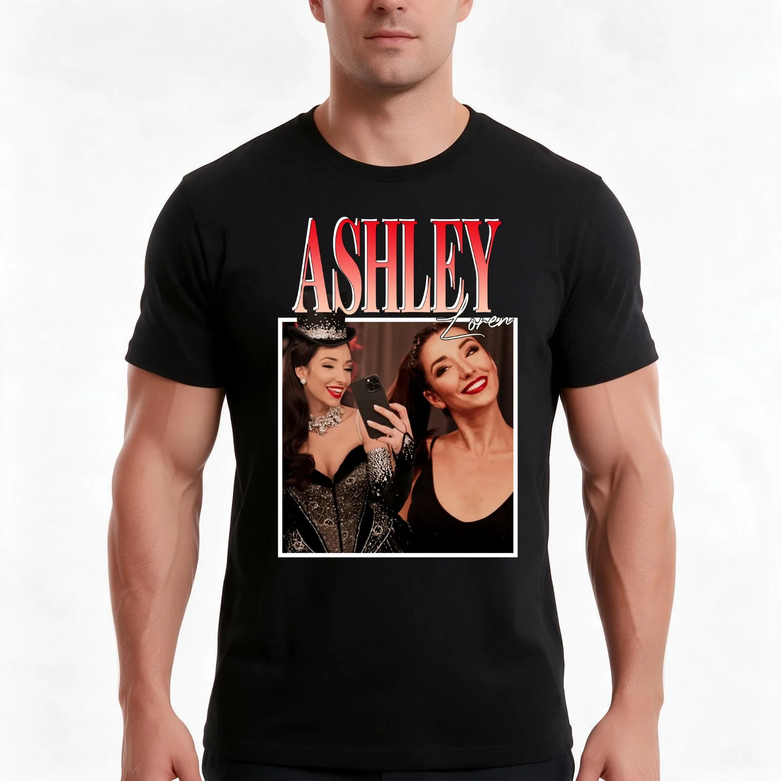 Ashley Loren T-Shirt, Summer Casual Cotton Tee, Oversized Streetwear Tops, Vintage Graphic Print, Loose Fit Short Sleeve