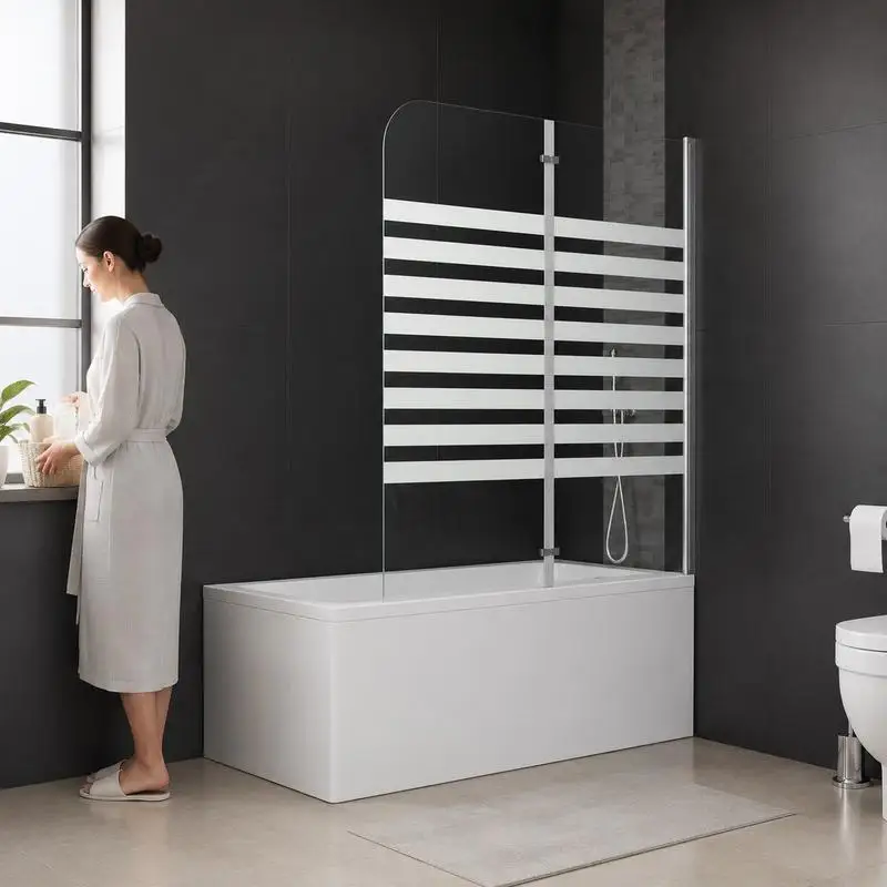 Cabine de douche contemporaine avec verre trempé décoré de rayures, protection efficace contre les éclaboussures, séparation sec/humide, pour salle de bain domestique, dimensions 120x140 cm