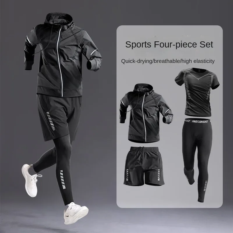 Ensemble de sport toutes saisons pour hommes, survêtement pour la course à pied, le cyclisme, le fitness et la randonnée, vêtements de sport pour hommes, le jogging, la boxe, 5 pièces