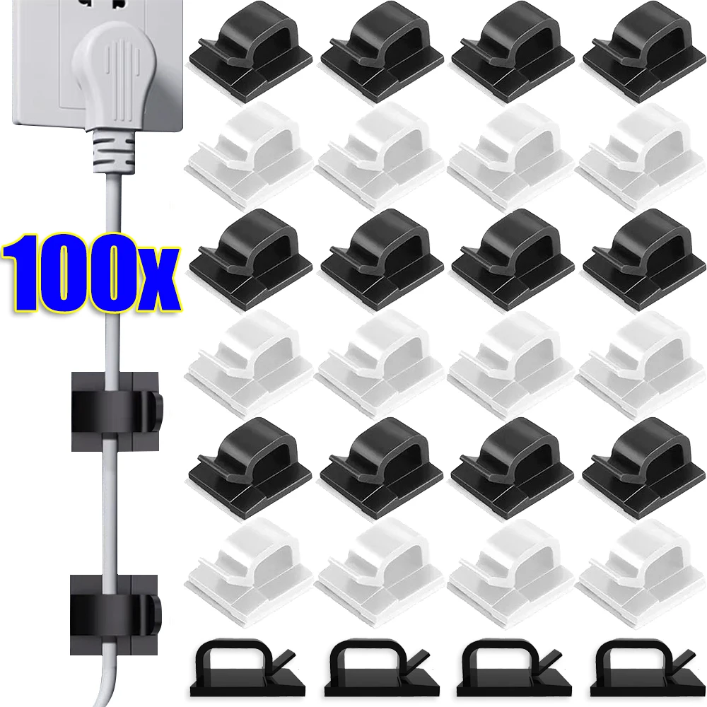 100-10Pcs Cable Organizer Clips Cable Management Wire Manager Cord Holder USB Charging Data Line Bobbin Winder Wall Mounted Hook