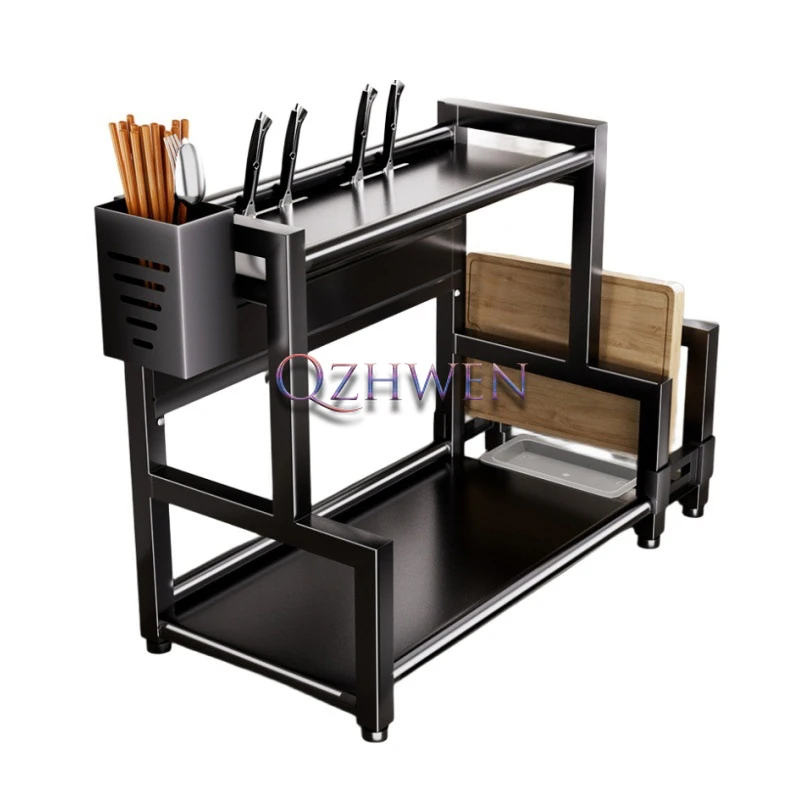 30cm Kitchen Storage Rack Floor Multifunctional Knife Condiment Shelf Household Large Capacity Multi-layer Shelf with Hook