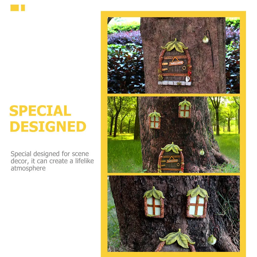 

Mini Resin Luminous Fairy Windows Doors Tree Hanging Decorations Garden Yard Scene Props Christmas Xmas Fairy Garden Ornaments