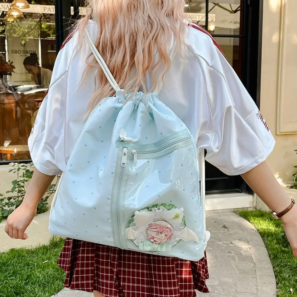 

Korean Style Nylon Drawstring Backpack Lightweight Sweet Light Soft Nylon Bag Harajuku Wave Point Student Schoolbag Hiking