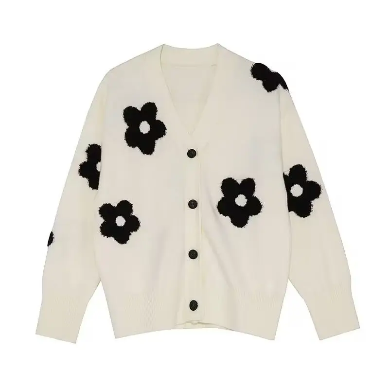 Cappotto lavorato a maglia con Cardigan floreale da donna autunno