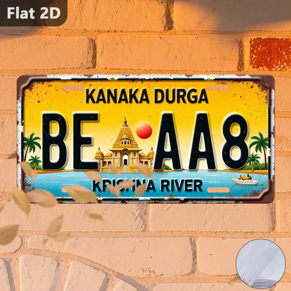 2D Flat A Vintage  Sign Featuring The Kanaka Durga Temple, Perfect for Outdoor Signage Wall Decor, Halloween Decoration Gift