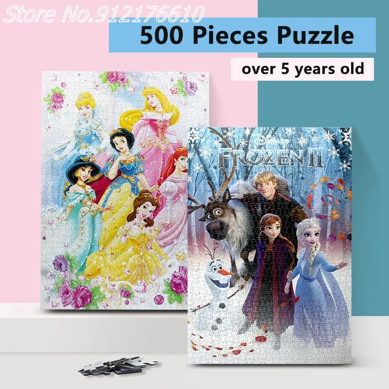 

500 Pieces Disney Princess Jigsaw Puzzles Frozen Elsa Snow White Cartoon Decompress Puzzles for Adults Educational Toys Gifts