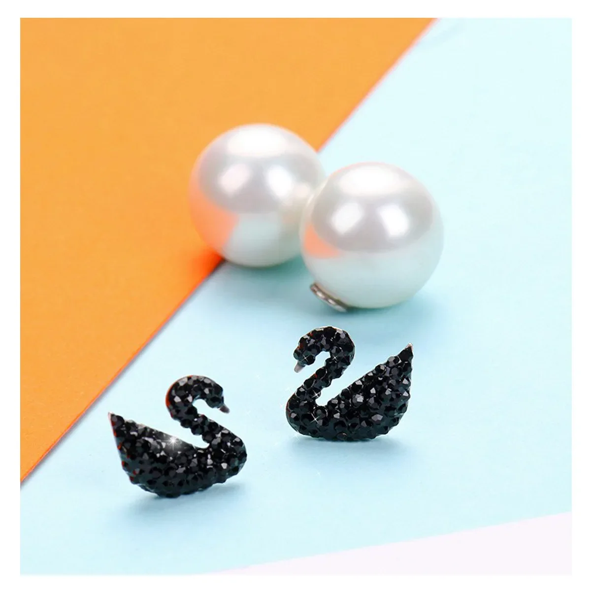 MDL Moissanit1 نمط المتخصصة سنغافورة قذيفة اللؤلؤ الطبيعي سدادات مطلية بالذهب شرابة البجعة السوداء مزاجه الفضة دبوس أقراط