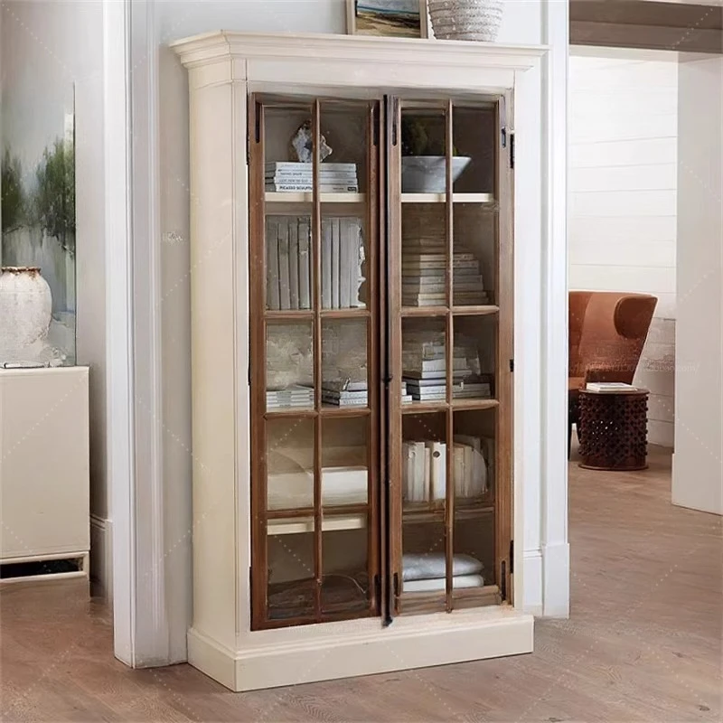 

Solid wood dust-proof bookcase, modern living room TV cabinet, French contrasting color wall integrated locker