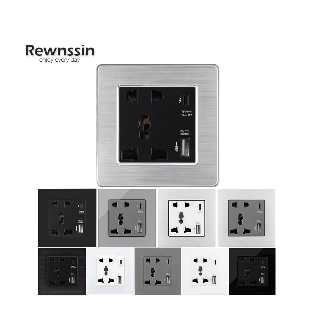 

Wall Mounted Power Socket USB Socket Type-C Charging Port Wall Mounted Power Socket Black And White Gray Power Socket 86 Type
