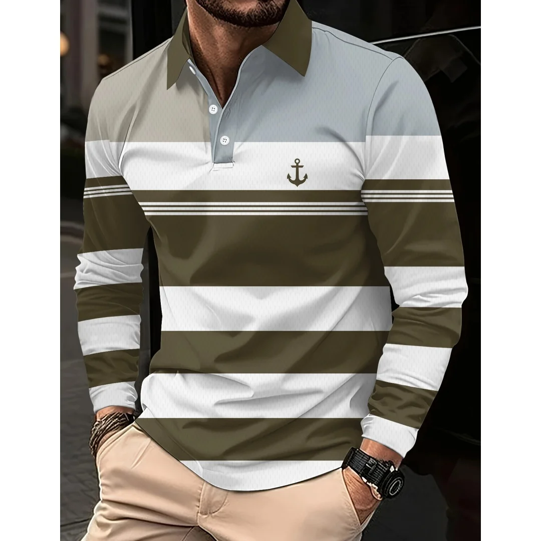 Men's long sleeved polo classic striped polo shirt for men autumn man clothes casual comfortable suitable for button polo shirts