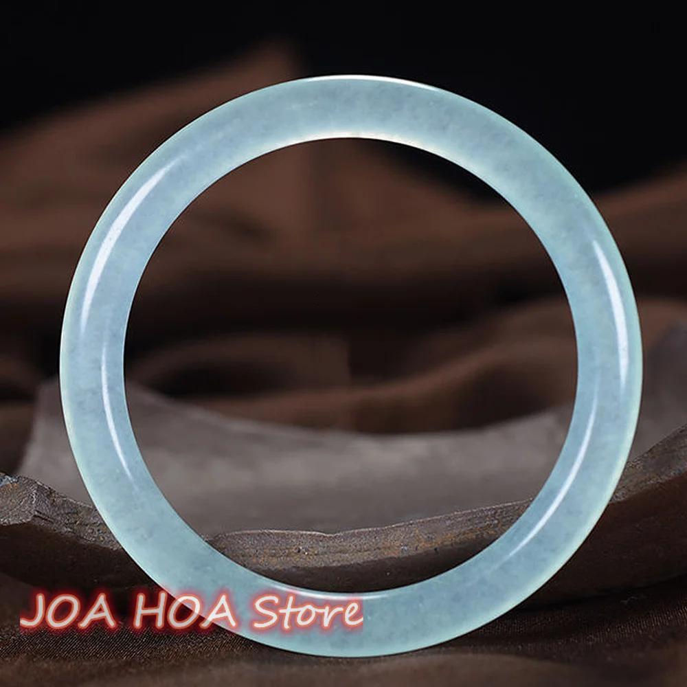 

New Ice Emerald Azure Frozen Jadeite Bracelet Female Thin Round Bar Jingle Bangle Agate Chalcedony Beauty Jade Handring Jewelry