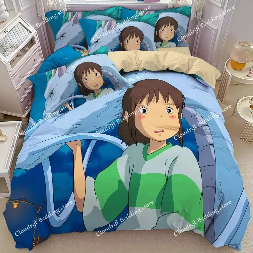 comic Hayao Miyazaki,Microfibre Bedding Sets, Children's Bed Linen with Zip Ponyo Motif , Room Decor Duvet Cover for  adult741