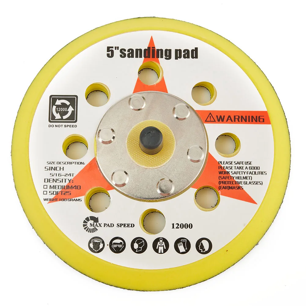 1pc 5inch 125mm 8 Holes Sander Backing Pad Hook And Loop Polisher Sponge Sanding Disc 5/16inch UNF Male Thread For Air Sander