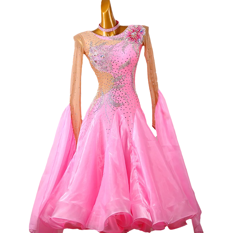 New Ballroom Dance Dress Standard Skirt Competition Dress Performing Dress Customize For Women Waltz Dress   Pink