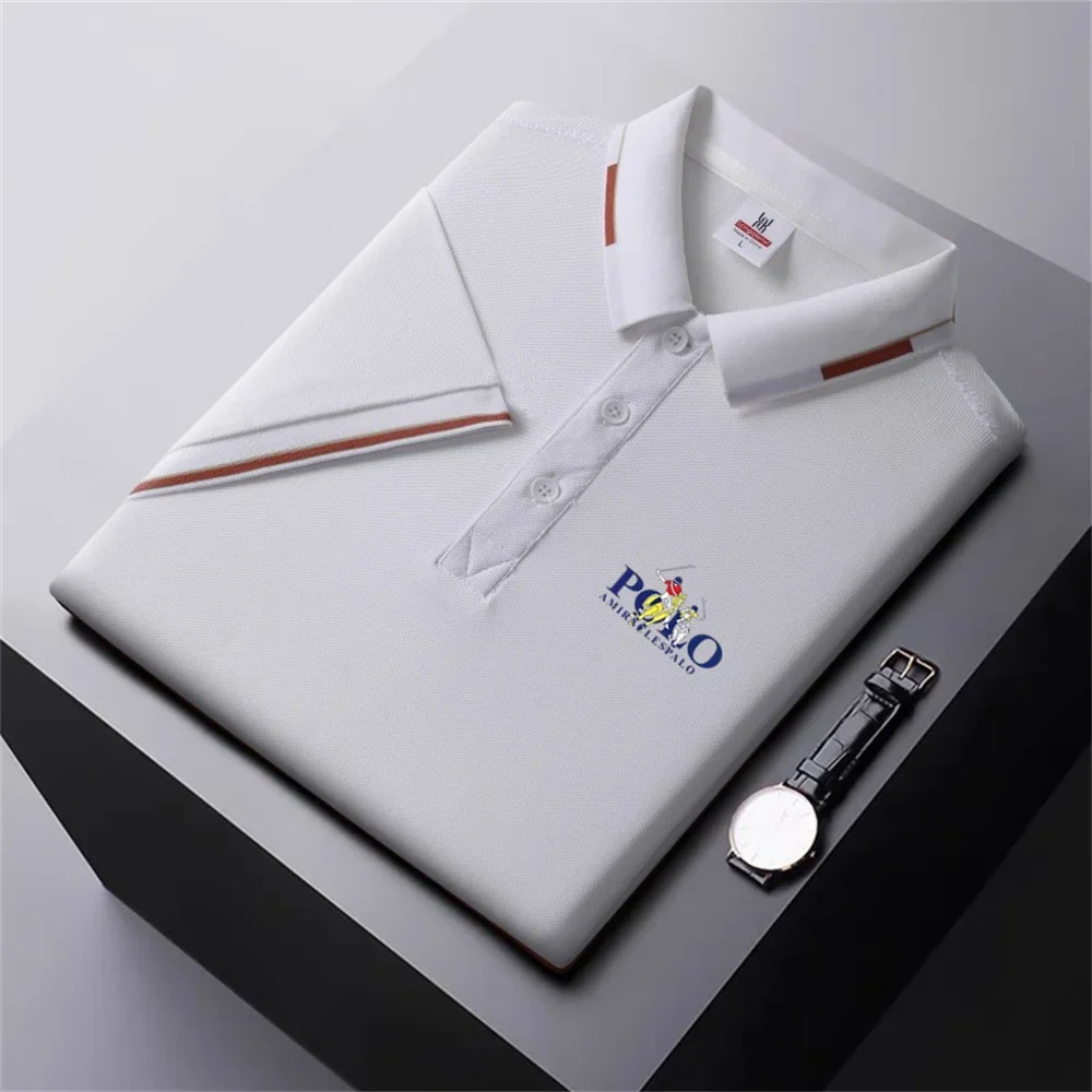 Summer high-quality men\'s printed polo shirt new high-end business casual quick drying and breathable polo collar short sleeved