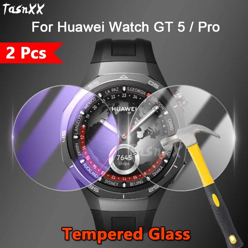 Película protectora de pantalla de vidrio templado 9H para Huawei Watch GT 5 Pro, 41mm, 42mm, 46mm, 2.5D, Ultra delgado, claro/Anti púrpura, 2 piezas