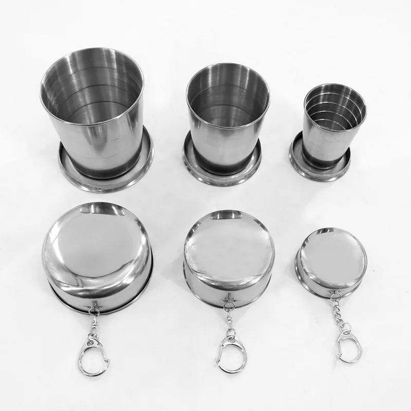 Stainless Steel Folding Cup Portable Outdoor Travel Camping Telescopic Cup Ourdoor Foldable Drinkware 75ml/150ml/250ml Bar Tool