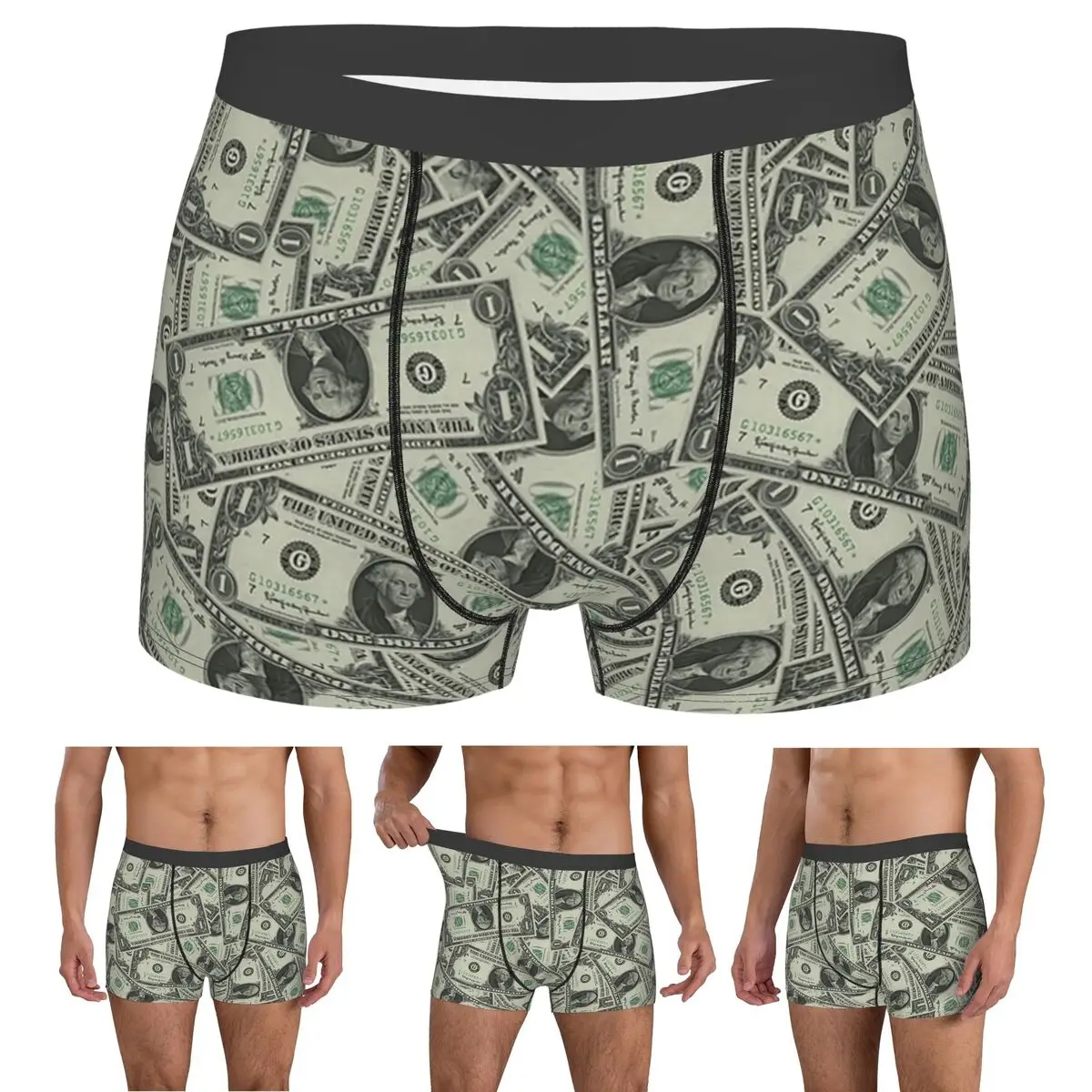 Boxer Underpants Shorts Money Dollars Bill Pattern Panties Male Soft Underwear for Homme Man Boyfriend Gift