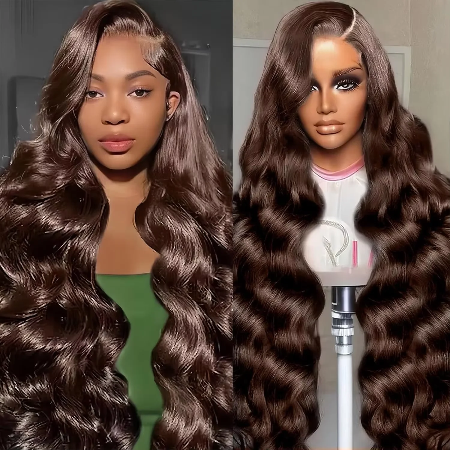 

220% Density Human Hair Wigs Chocolate Brown Lace Front Wig Body Wave Wig 13x6 13x4 HD Lace Frontal Wig for Black Women