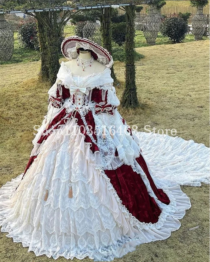 

Dreamy Fluffy Victorian Prom Dress Gorgeous Lolita Pleated Appliquéd Embroidered Poncho Cathedral Train فساتين مناسبات