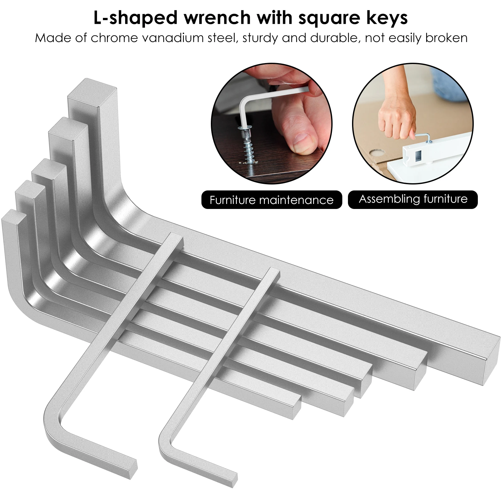 7Pcs L Shape Square Head Wrench Kit 3/4/5/6/7/8/10mm Chrome Vanadium Steel Wrench Screwdriver Hand Tool for Furniture Repair