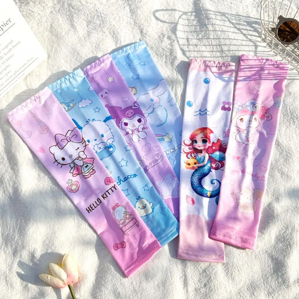 Cute Cinnamoroll Child Anti-Uv Ice Sleeves Sanrioed Kawaii Melody Summer Outdoor Sun Protection Sleeves Quick Drying Kids Gift