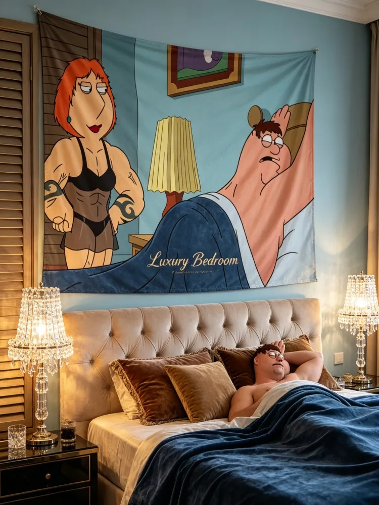 Peter Griffin Cartoon Character Tapestry Wall Hanging Light Home Decor for Bedroom Living Room Dormitory Office Tapestry