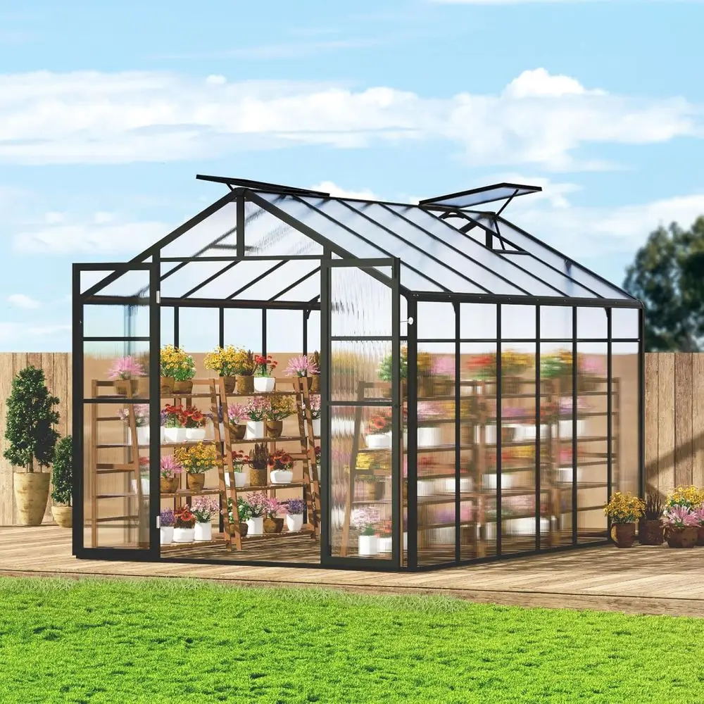 

Садовый павильон-теплица 2,4 x 3,6 м с 2 вентиляционными отверстиями и распашной дверью для любителей садоводства