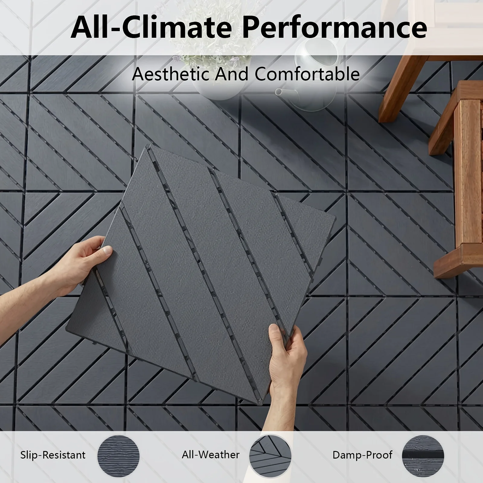 

44pcs Plastic Interlocking Waterproof Outdoor Flooring, All-weather PP Terrace Flooring, Suitable for Poolside, Balcony And Backyard, Easy to Install Quickly, High Load-bearing Capacity.