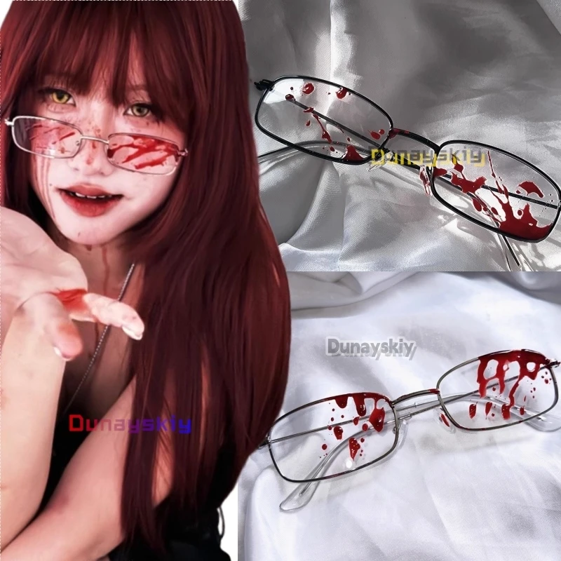 Bloodstains Glasses Punk Decors Jirai Kei JiraiKei Glasses Cosplay Yandere Gothic Sexy Crazy Props Woman Men Halloween Roleplay