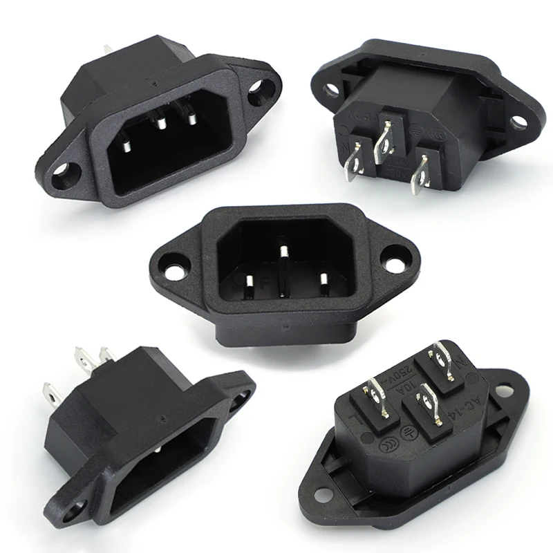 

5pcs 3P IEC 320 C14 Male Plug Panel Power Inlet Sockets Connectors AC 250V 10A High-quality