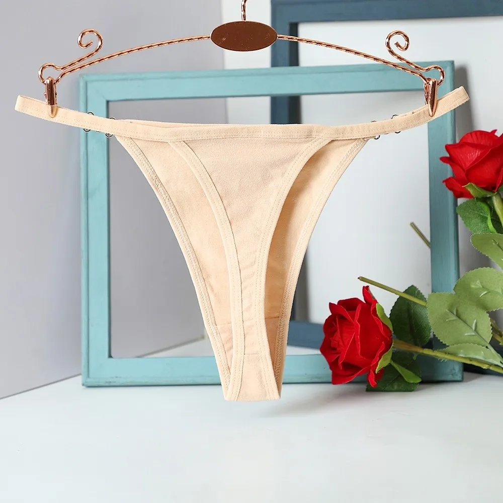 

Fashion Cotton Crotch Rhinestone Thongs Low Waist Solid Color Bikini Briefs Traceless Underpants T-back Panties Underwear