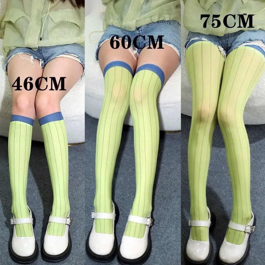 Kanroji Mitsuri 코스프레 오버 니 삭스 그린 스트라이프 스타킹 애니메이션 46cm 60cm 75cm 여성용 파티 의상 액세서리