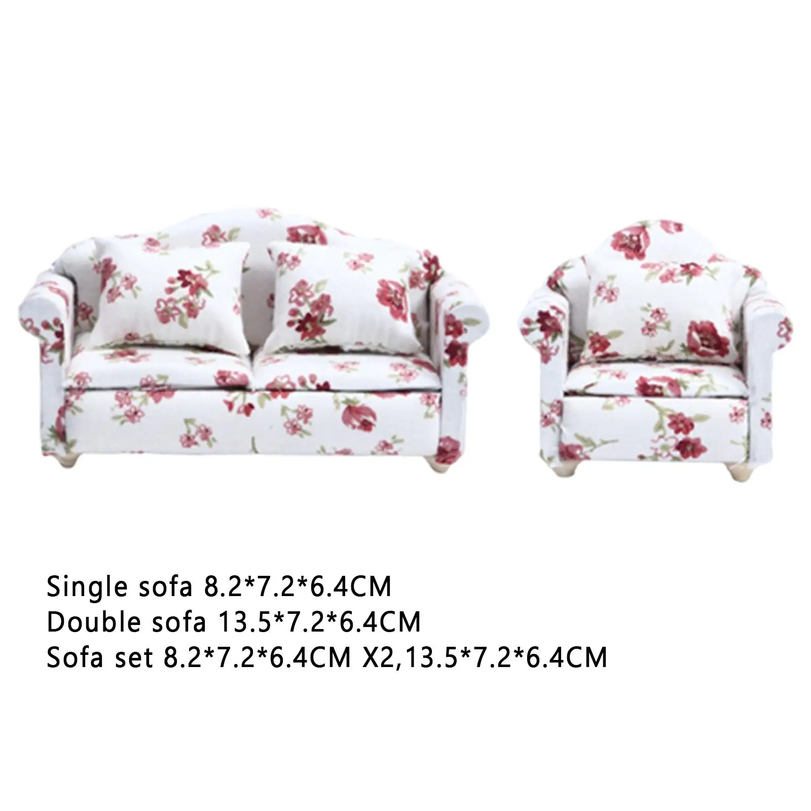 ドールハウスソファ: 12 スケール木製ドールハウスミニチュア家具ソファ枕付き