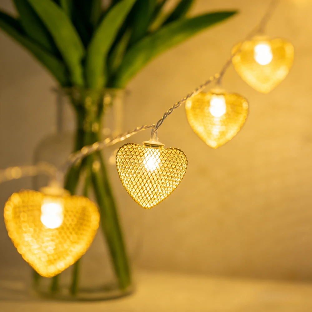 

Светодиодные гирлянды-сердечки из золотой металлической сетки на батарейках для Дня святого Валентина, свадьбы, годовщины, спальни, вечеринки
