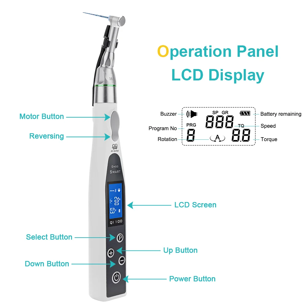 AI-Endo-MT Dental Smart Wireless Endo Motor With LED Lamp 16:1 Standard Contra Angle Handpiece Endodontic Root Canal Treatment