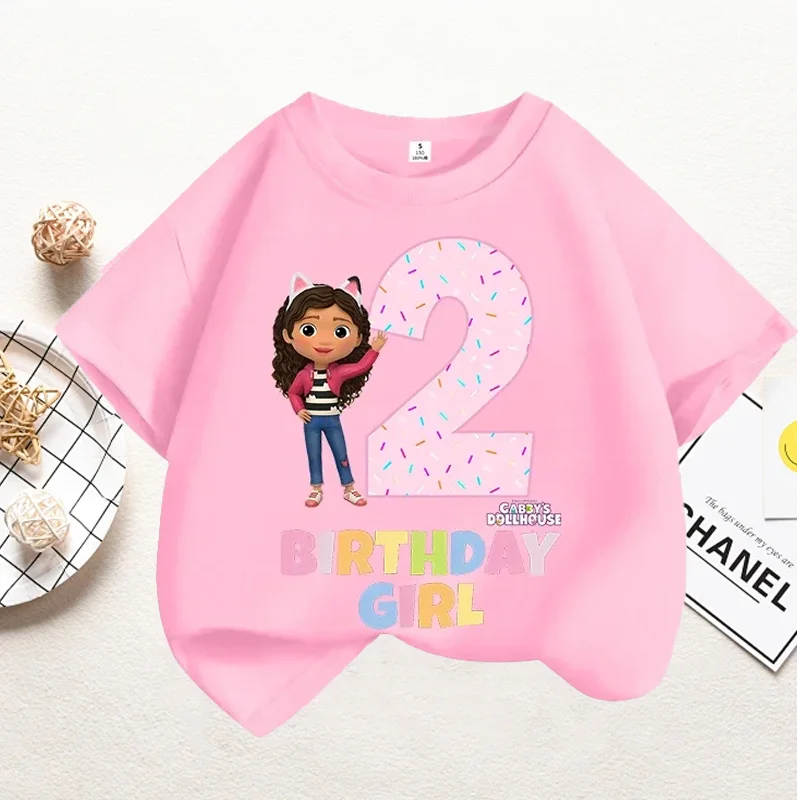 

Кукольный домик Габби, одежда для девочек, детская футболка с номером 1-9, кавайные топы, одежда для дня рождения, детская одежда, летние модные милые футболки, подарок