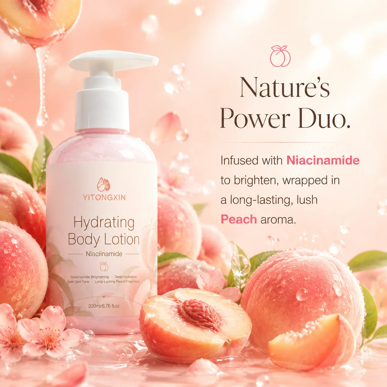 Peach Niacinamide Body Lotion Deep Hydrating Moisturizer Softens Dead Skin & Keratin Lightweight Silky