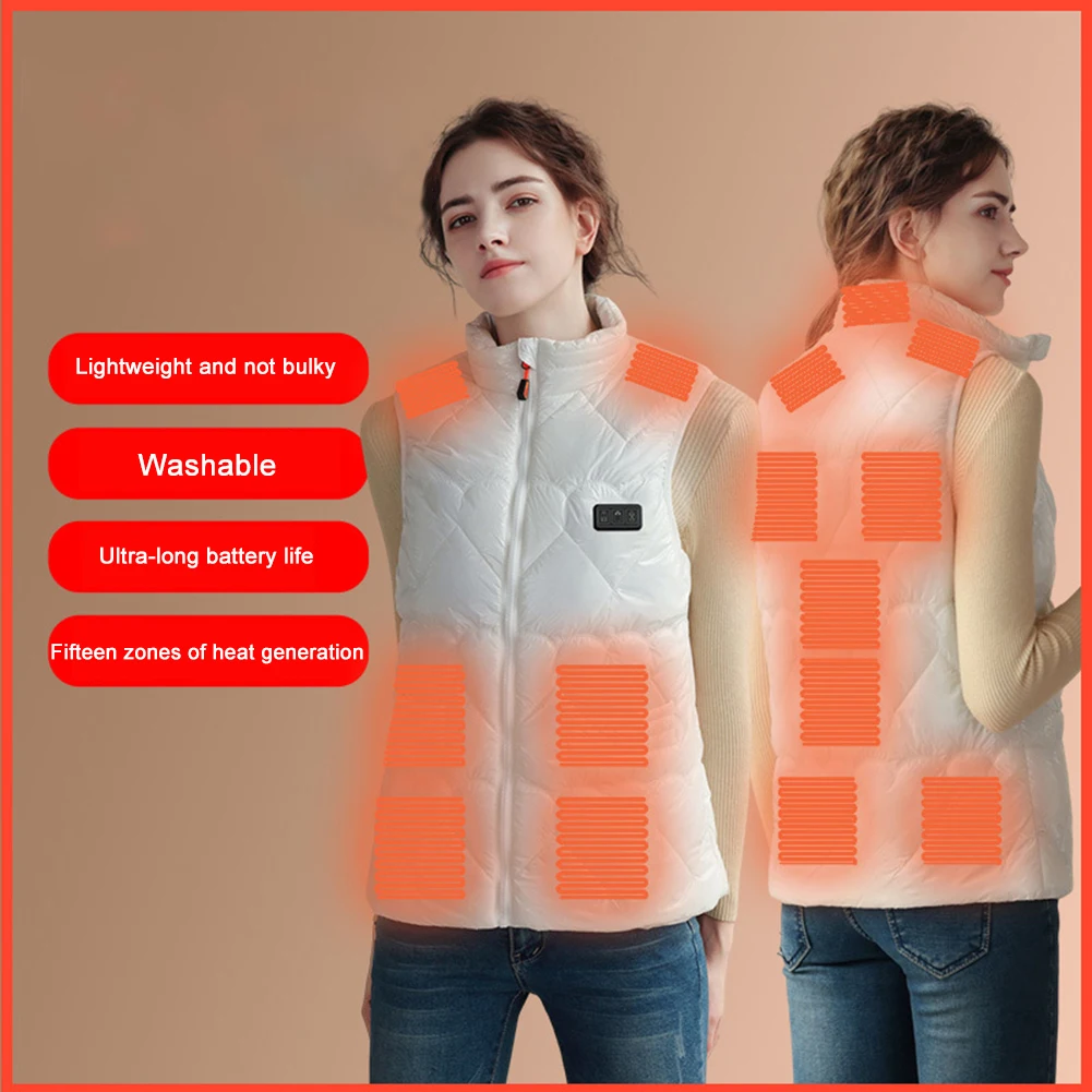 Unisex Heated Waistcoats 3 Temperature Mode 15 Areas Heated Electric Heating Gilet Smart Heating Vest for Outdoor Camping Hiking