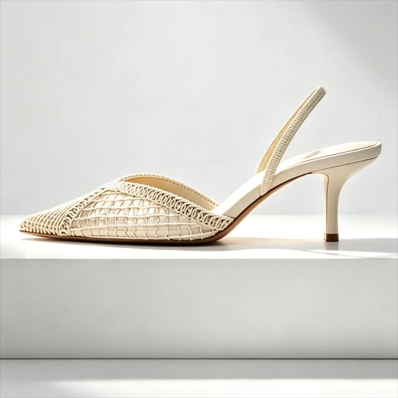 Breathable Hollow Weave Mesh Detail High Heels Women Fashion Pointed Toe Slingbacks Stiletto Sandals Elegant Party Dress Shoes