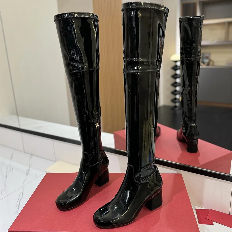 

Top quality cowhide + stretchable Lycra women's over the knee boots - simple and elegant autumn new 250910501