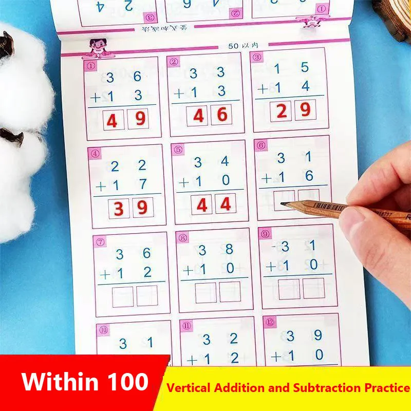 94-Page Kids Math Workbook Vertical Addition & Subtraction within 100 Mental Arithmetic Practice for Early Learners ﻿
