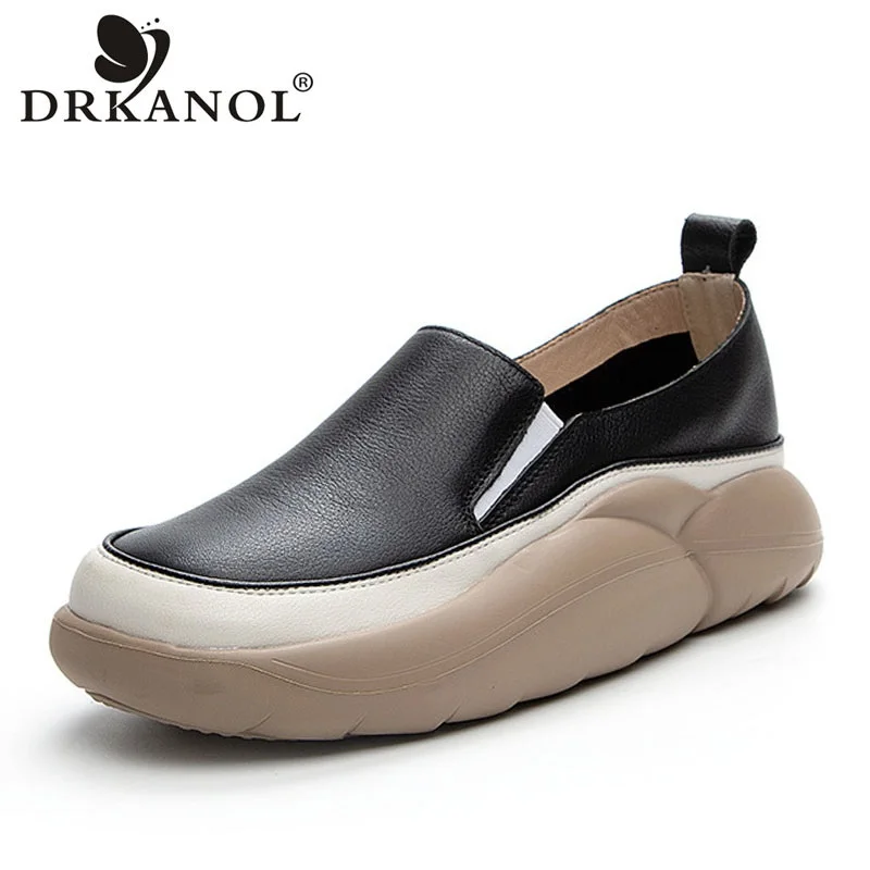 

DRKANOL/Модные женские туфли на плоской платформе, повседневные лоферы без шнуровки из натуральной кожи с круглым носком, разноцветные легкие женские туфли