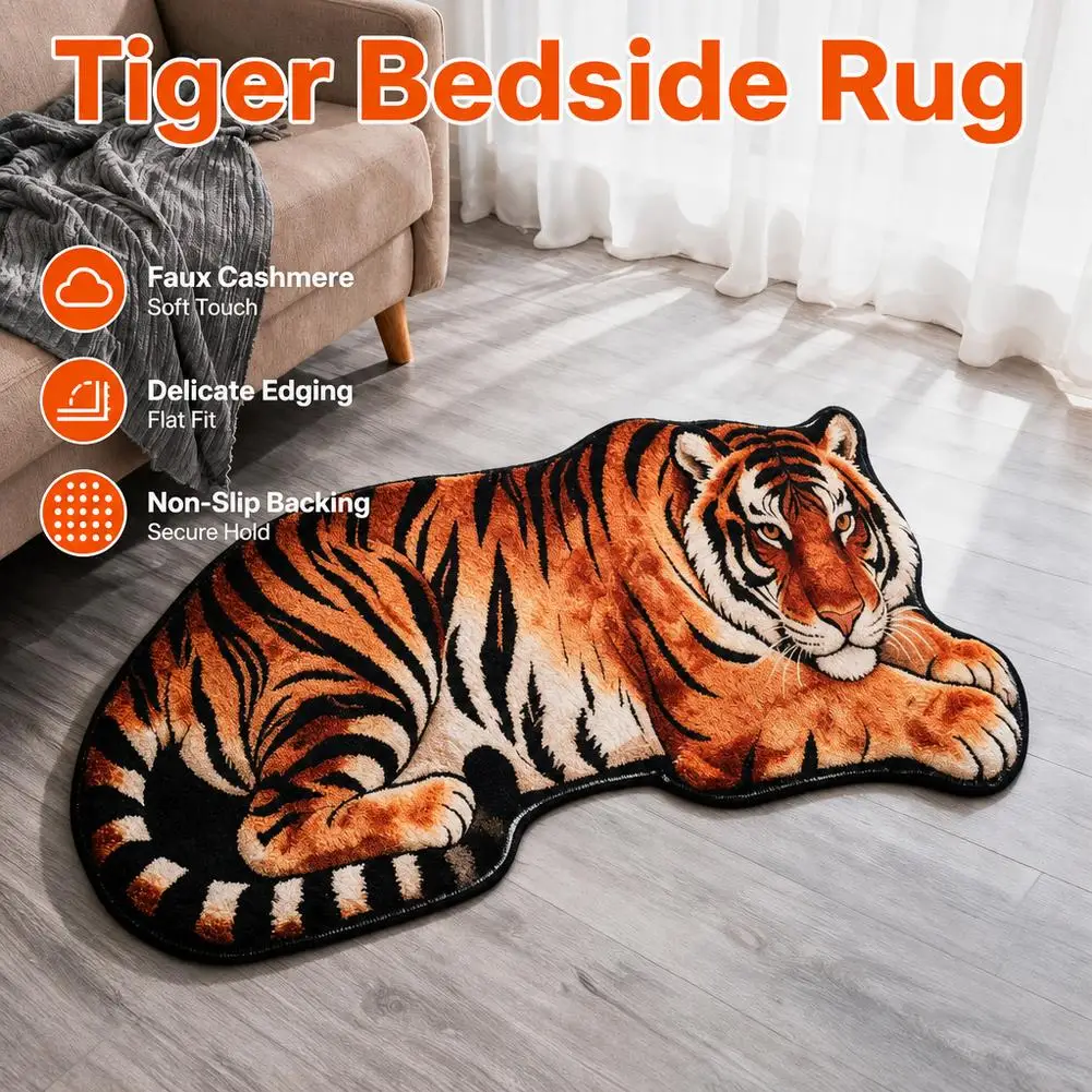 Unique 2D Flat Tiger Bedroom Carpet Water-absorbing Non-slip Doormat Abrasion-resistant Lifelike Bedside Rug Home Decor