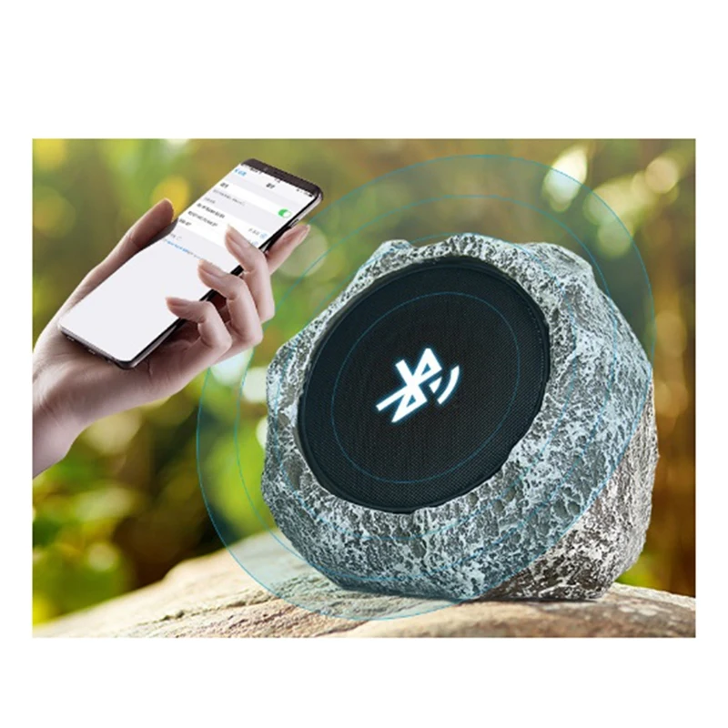 Solar Wireless Bluetooth Speaker-Garden Sound Waterproof Remote Control Analog Stone Rock Speaker Lawn Party/Show -Brown